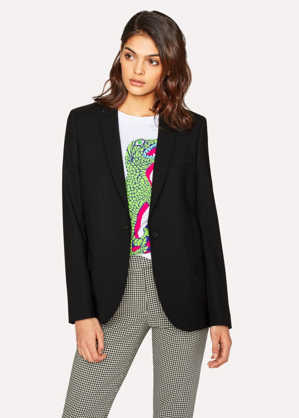Paul Smith Women's Black Wool-Hopsack Blazer With 'enso Floral' Lining Clothing
