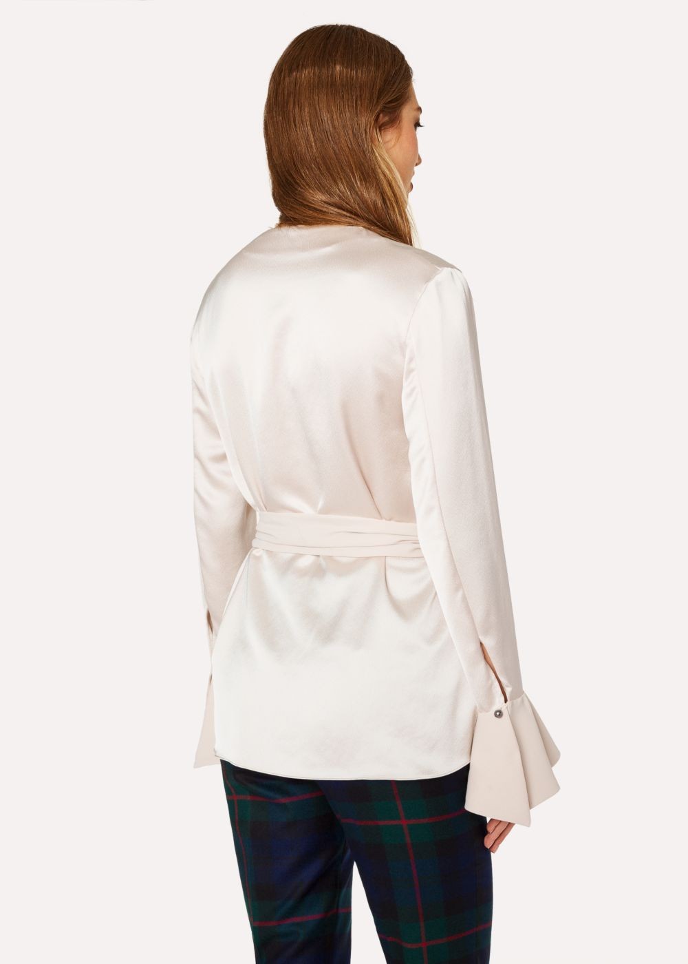 Paul Smith Women's Ivory Keyhole-Front Satin Top With Belt Detail