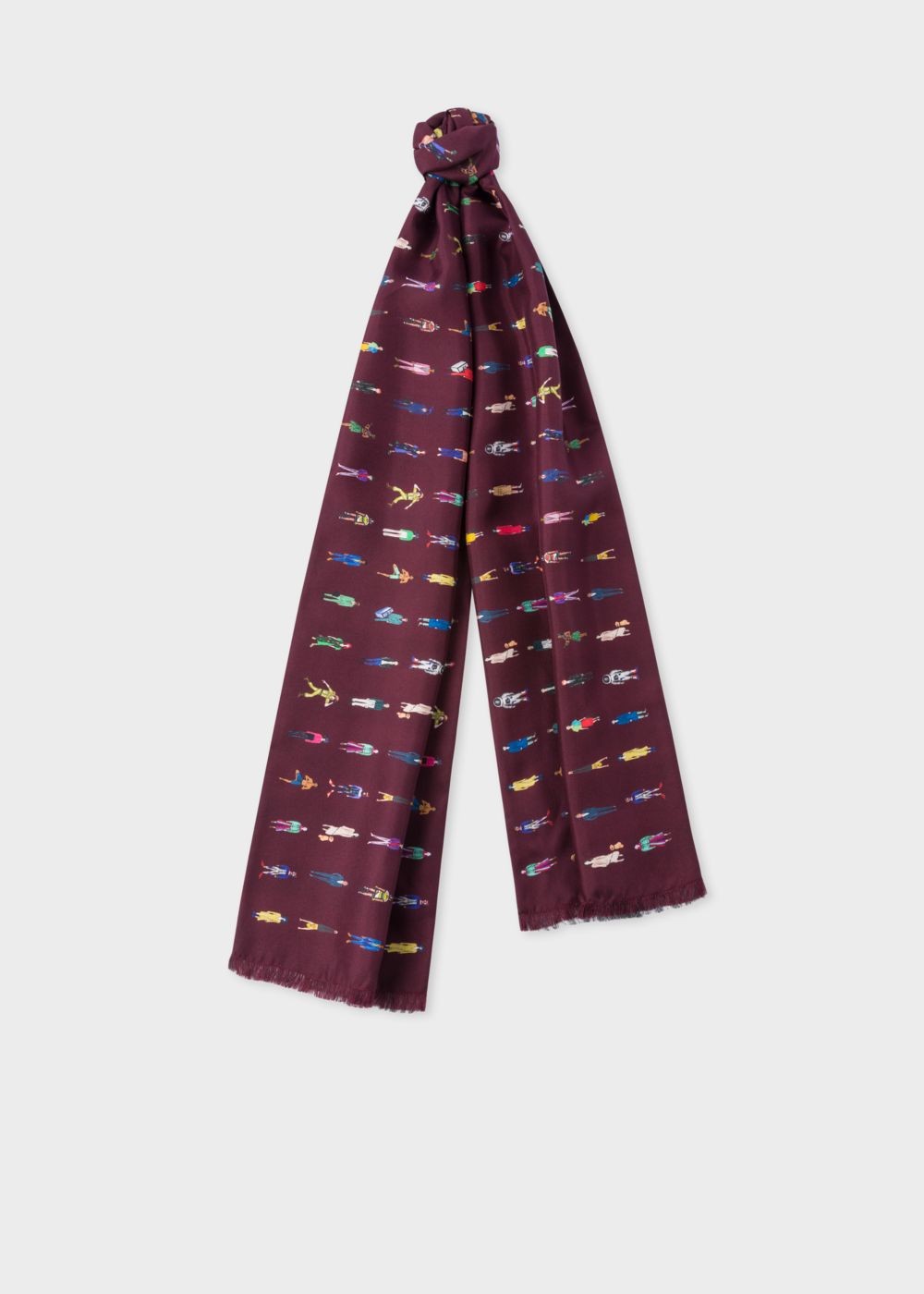 Paul Smith Men's Burgundy 'people' Print Wool And Silk-Blend Scarf