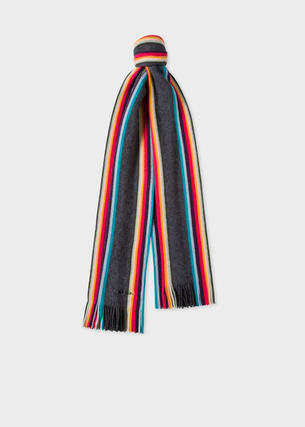 Paul Smith Men's Charcoal Grey 'artist Stripe' Band Merino Wool Scarf