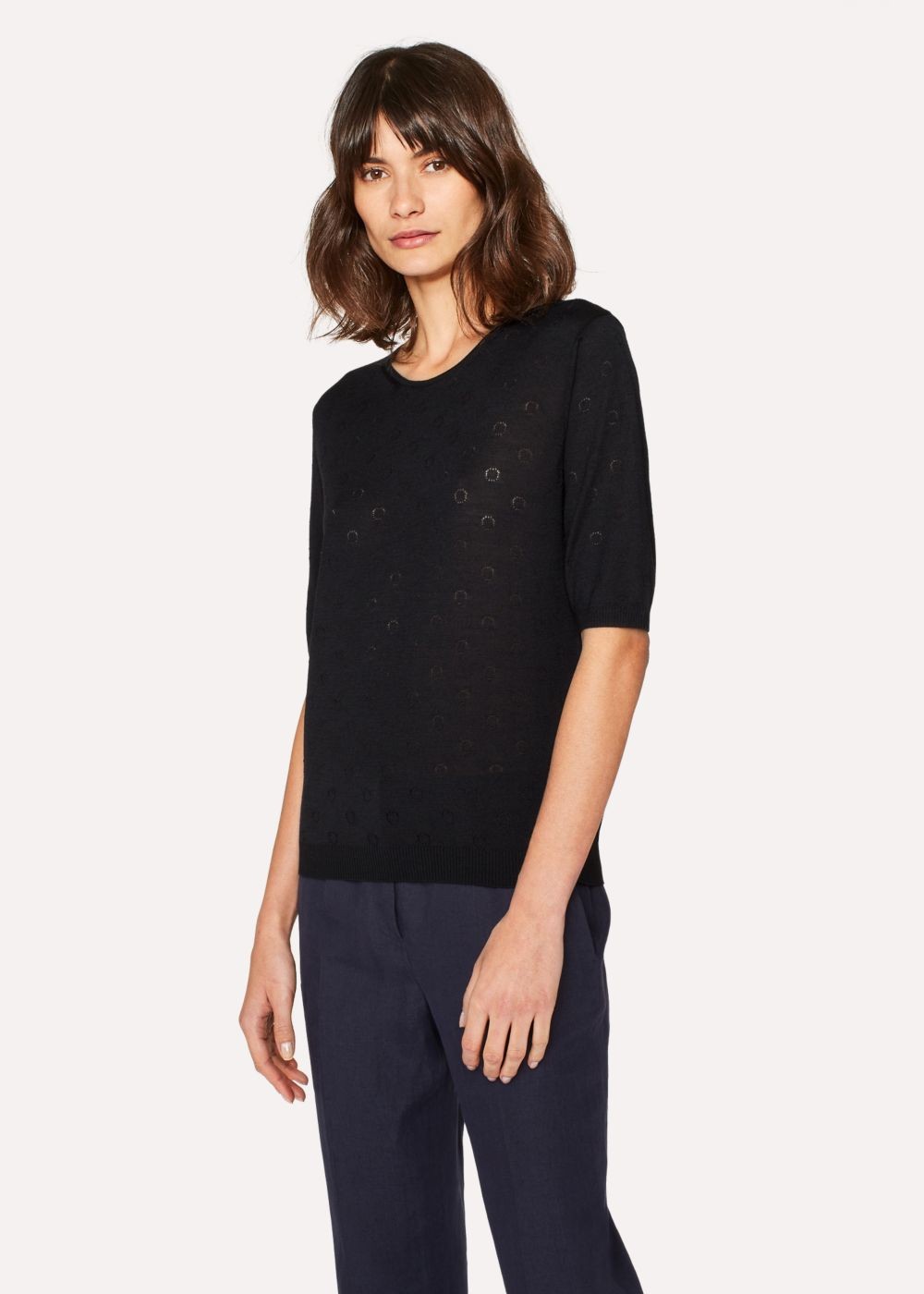 Paul Smith Lady's Black Merino Wool And Silk-Blend Knitted Tshirts