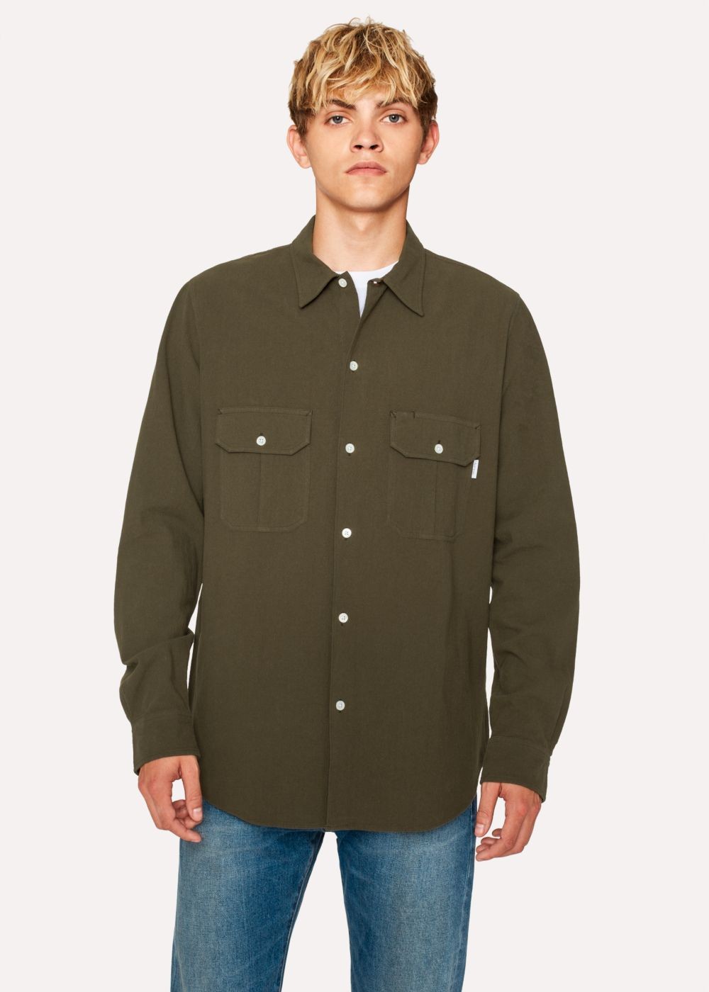 Paul Smith Mens's Classic-Fit Khaki Two-Pocket Textured Cotton T-Shirt