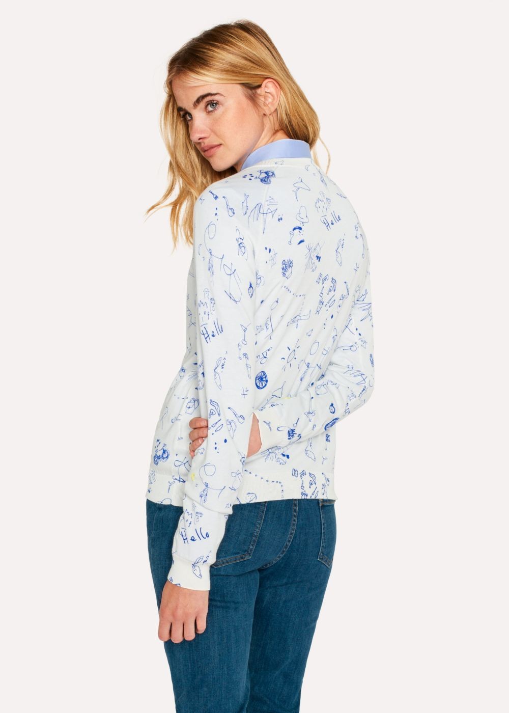 Paul Smith Women's White Cotton Sweater With 'paul's Sketchbook' Print