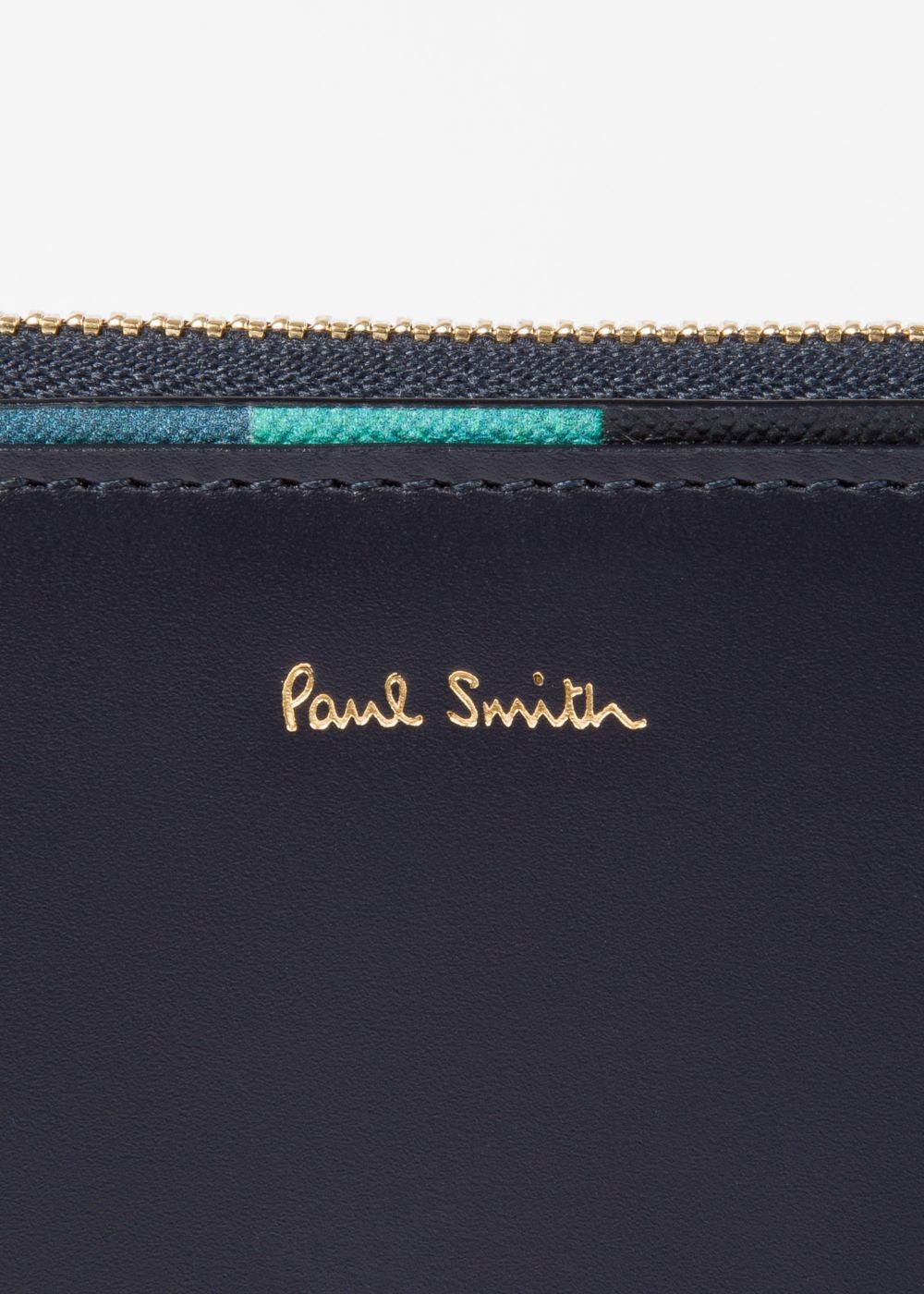 Paul Smith Lady's Navy 'artist Stripe' Edge Leather Zip-Around Wallet