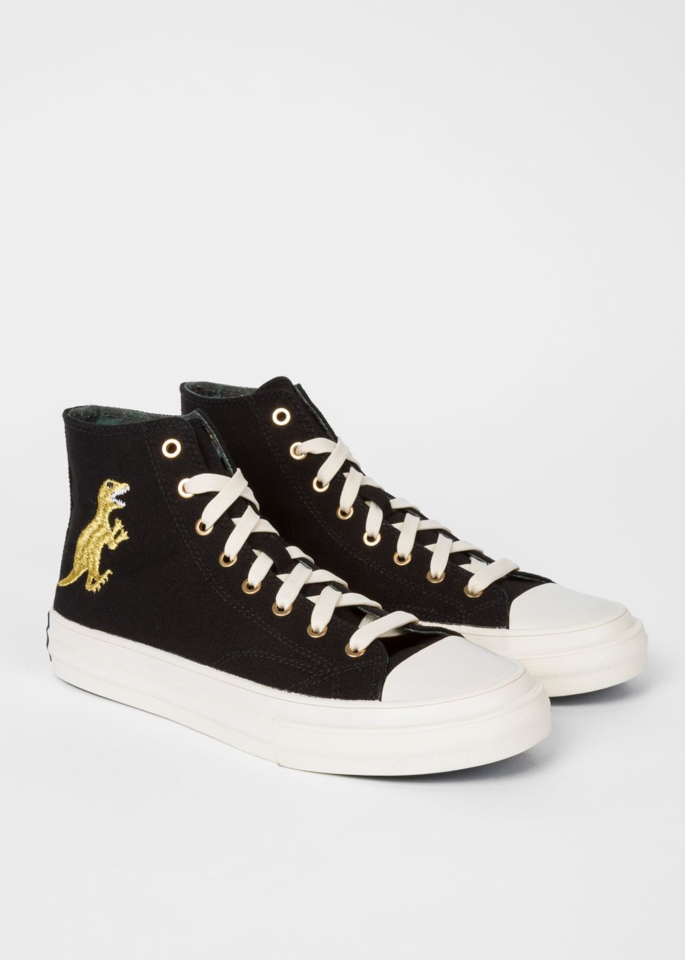 Paul Smith Women's Black Canvas 'kirk' Trainers With Embroidered Gold 'dino'