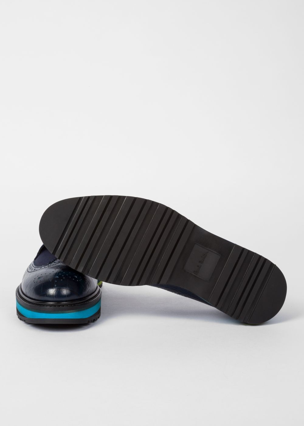 Paul Smith Women's Dark Navy Mock-Croc Leather 'grand' Brogues With Striped Soles Trainers
