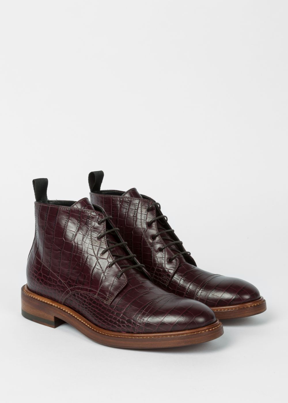 Paul Smith Women's Burgundy Mock-Croc Leather 'jarMen' Boots