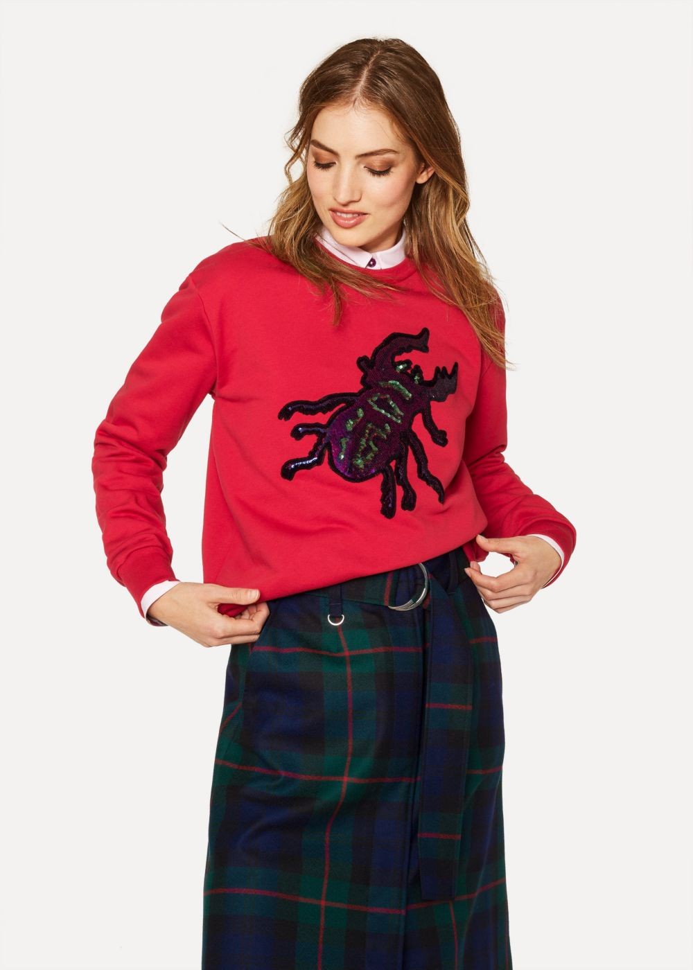 Paul Smith Lady's Red Sequin 'beetle' Cotton Sweatshirt
