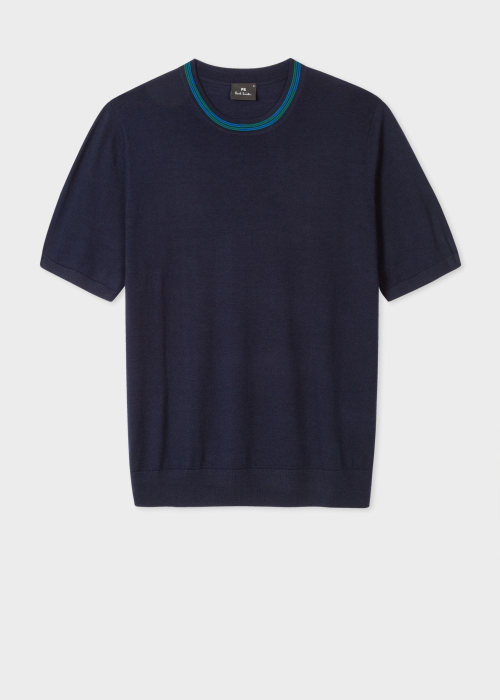 Paul Smith Men's Navy Merino Wool Short-Sleeve Sweater With Contrast Collar