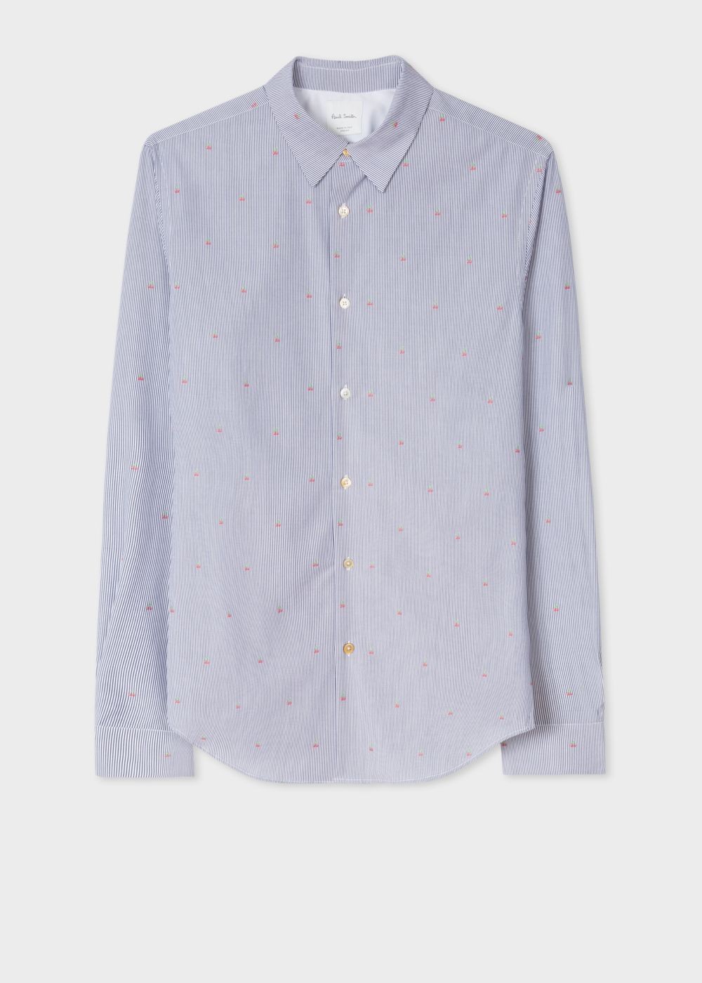 Paul Smith Men's Slim-Fit Slate Blue Stripe 'cherry' Embroidery T-Shirt