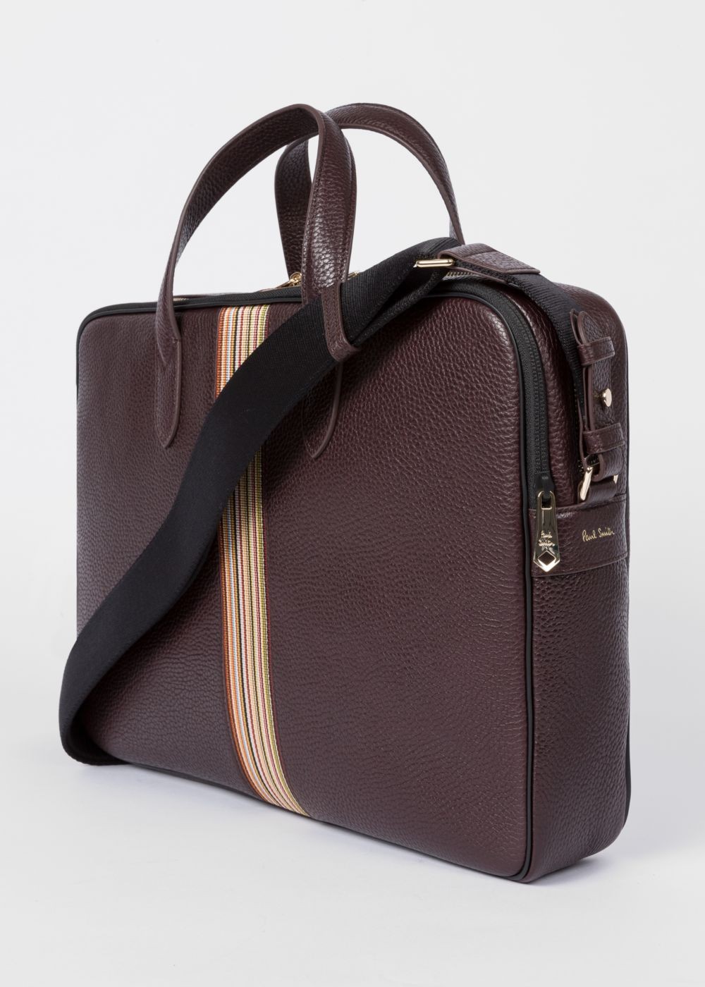 Paul Smith Men's Dark Burgundy Signature Stripe Leather Business Folio Accessories