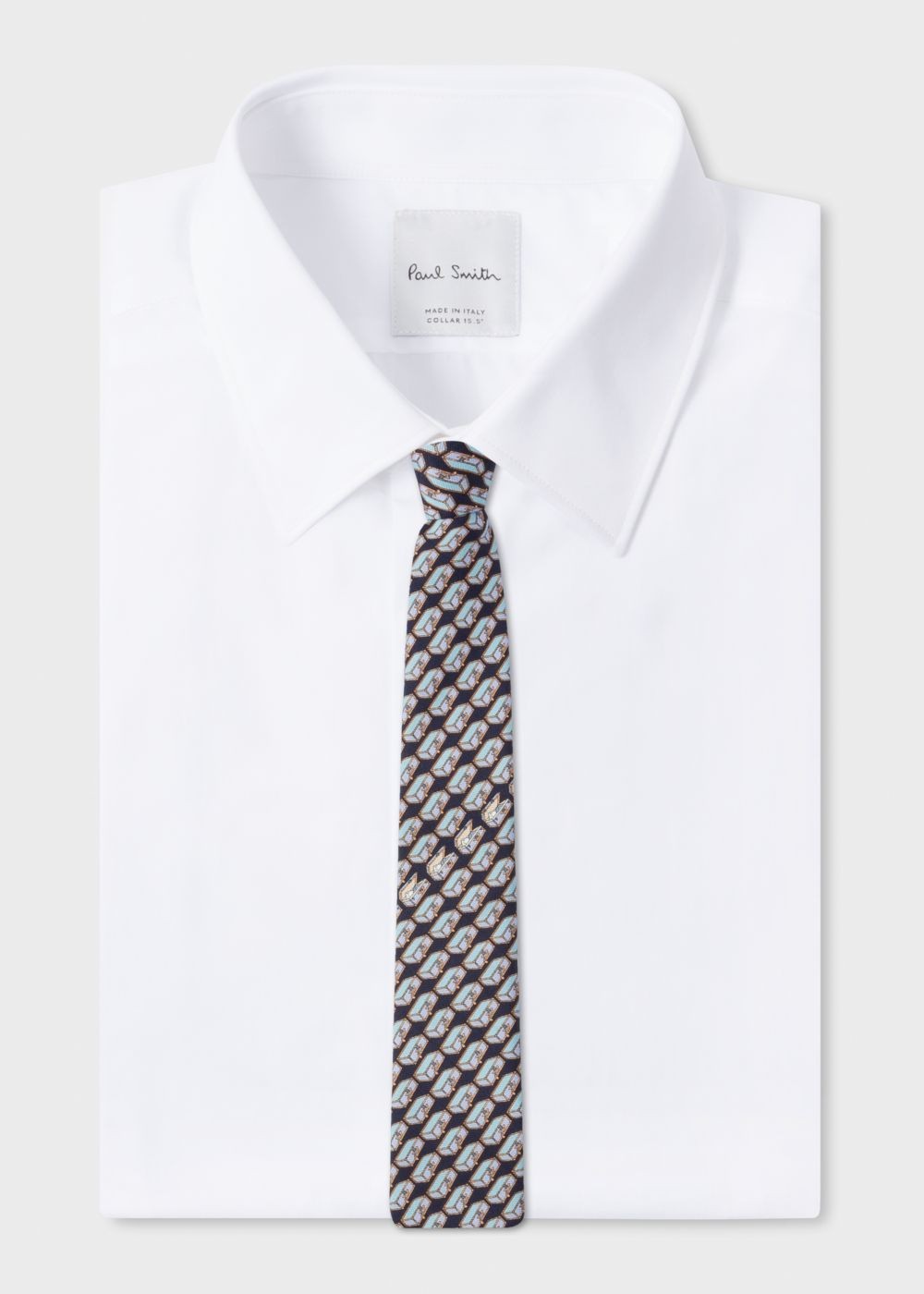 Paul Smith Mens's Dark Navy 'box' Print Narrow Silk Tie