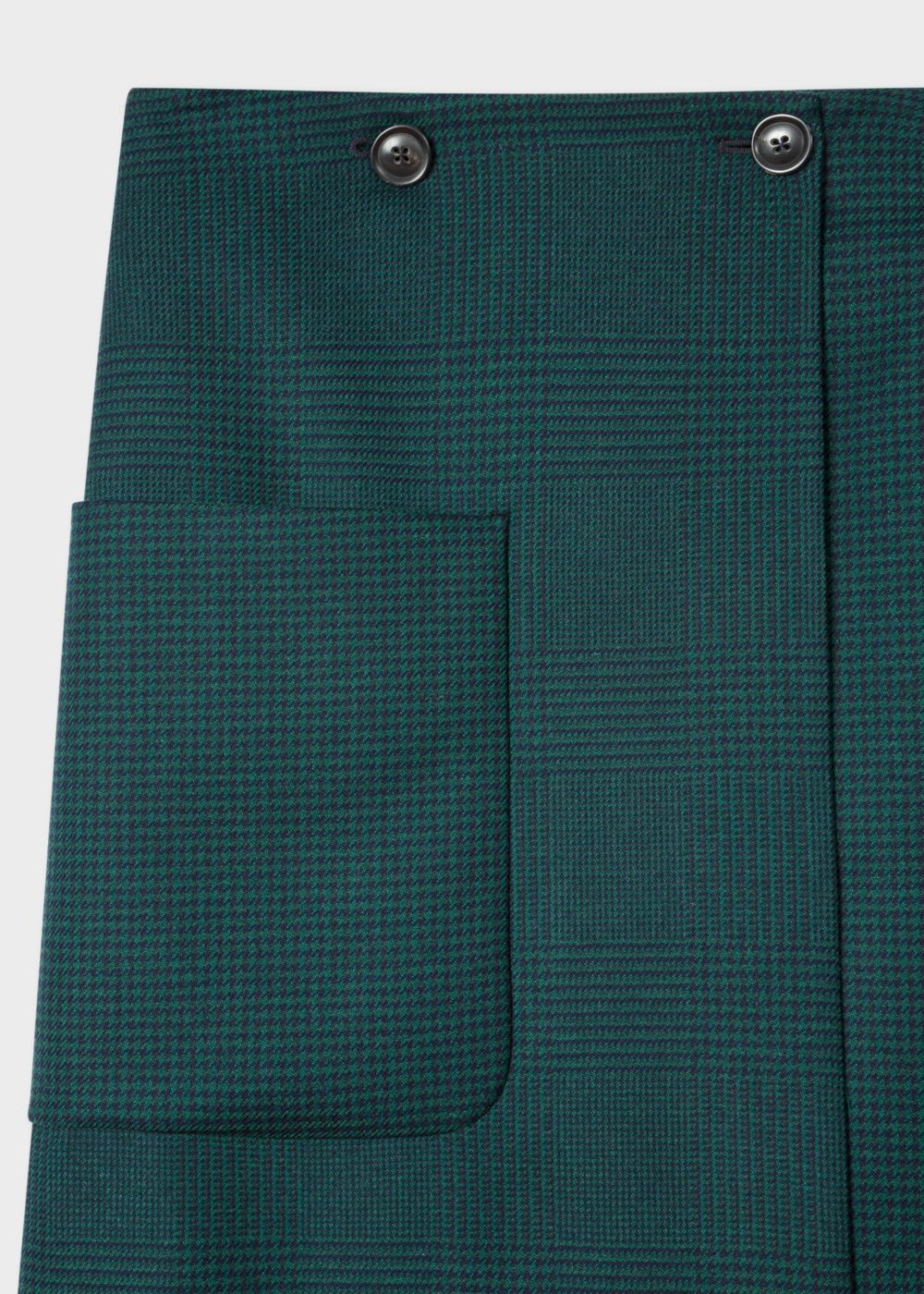 Paul Smith Women's Dark Green Houndstooth Check Wrap Midi Skirt With Patch Pocket