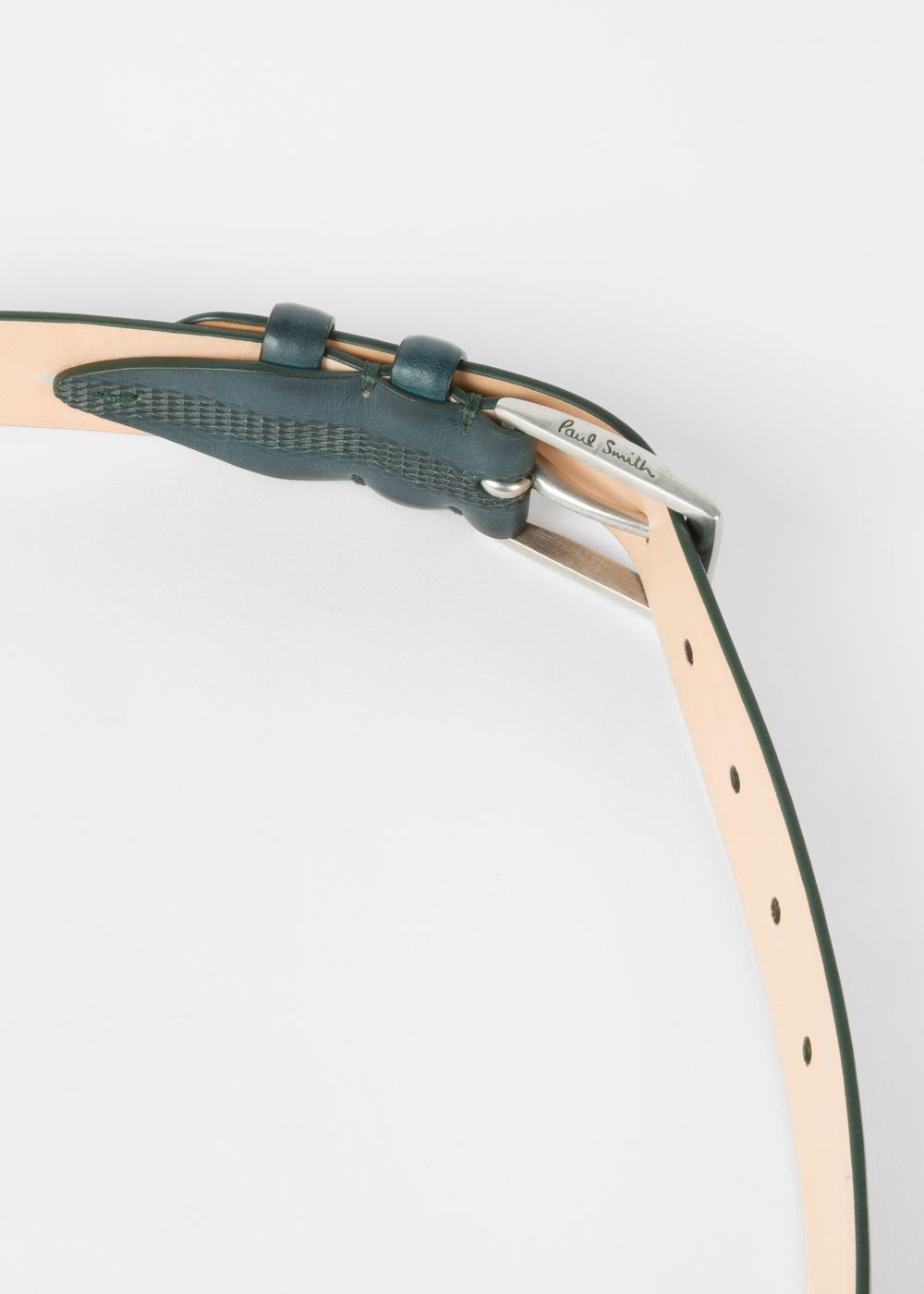 Paul Smith Men's Teal Embossed Geometric Pattern Leather Belt