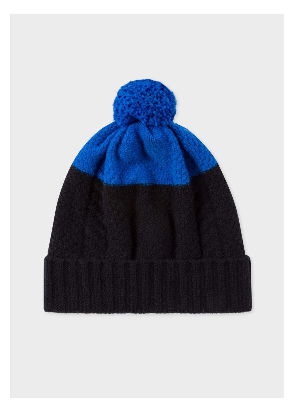 Paul Smith Men's Black And Blue Cable-Knit Beanie Hats