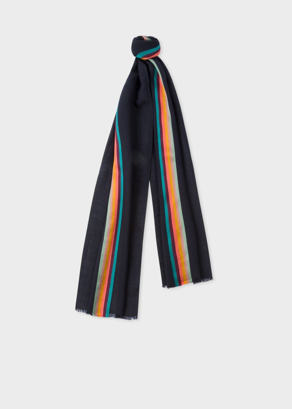 Paul Smith Men's Navy 'artist Stripe' Band Herringbone Wool-Blend Scarf