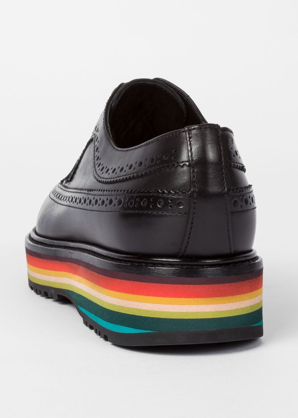 Paul Smith Lady's Black Leather 'grand' Brogues With Striped Soles Shoes