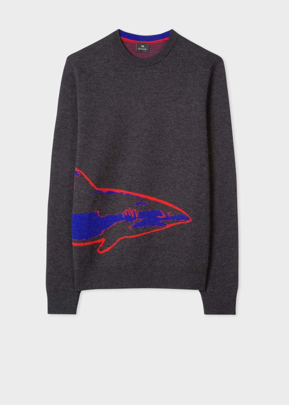 Paul Smith Men's Dark Grey Merino Wool Sweater With 'shark' Intarsia
