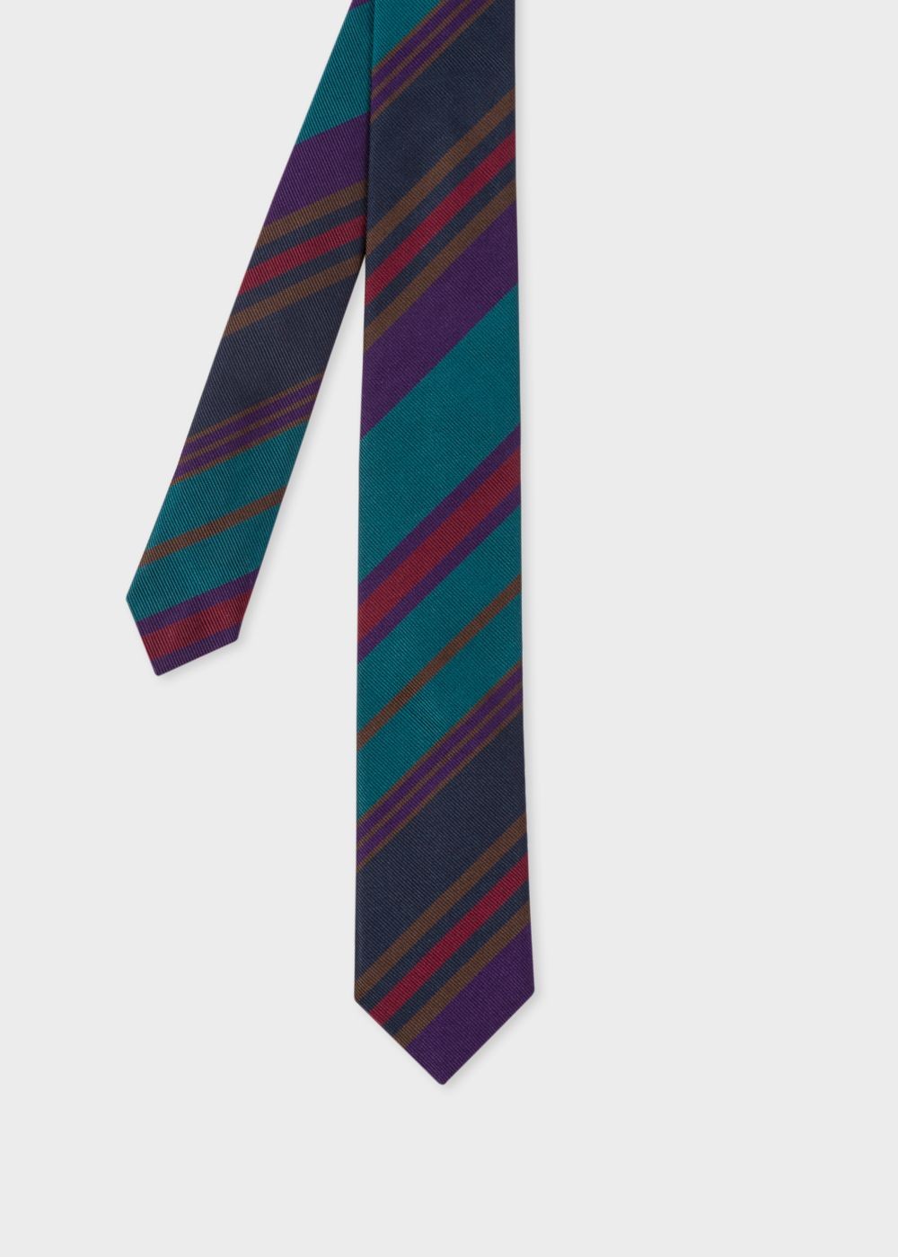 Paul Smith Men's Petrol Multi-Coloured Diagonal Stripe Narrow Silk Tie