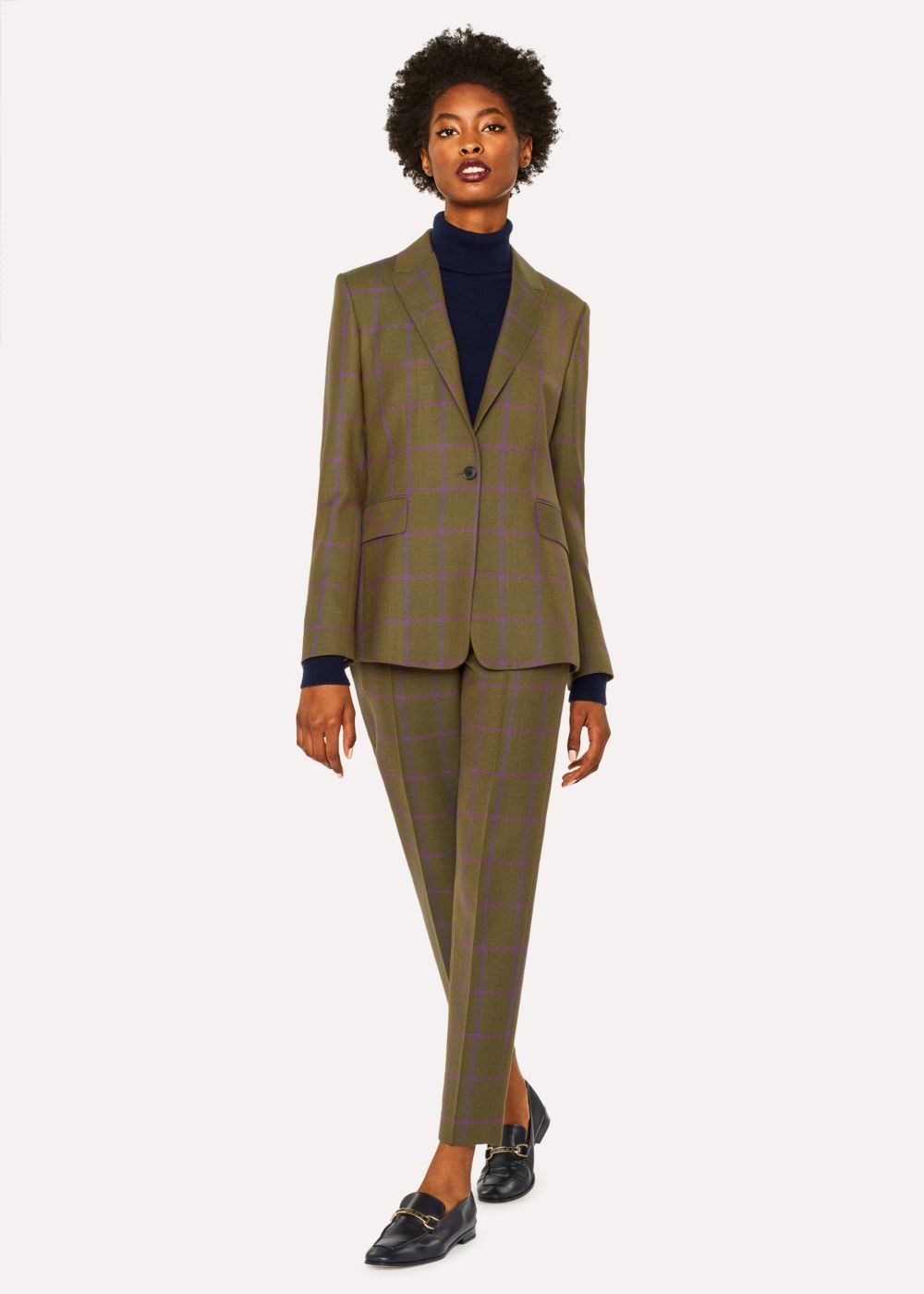 Paul Smith Women's Slim-Fit Khaki Windowpane Check One-Button Wool Suit
