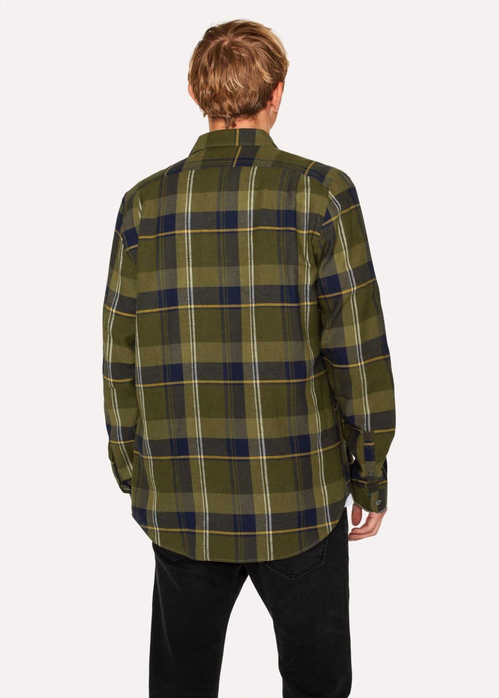 Paul Smith Men's Tailored-Fit Khaki Check Cotton Button-Down Tshirts