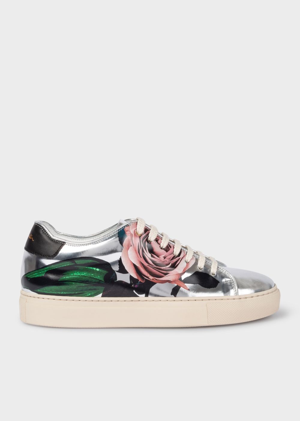 Paul Smith Womens's Silver 'rose' Print Leather 'basso' Sneaker