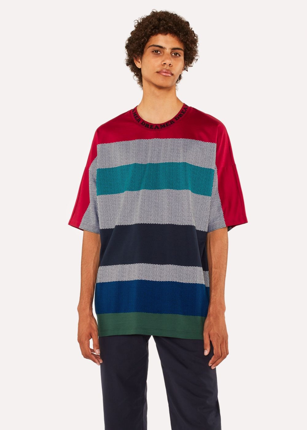Paul Smith Men's Striped Herringbone T-Shirts With 'dreamer' Collar