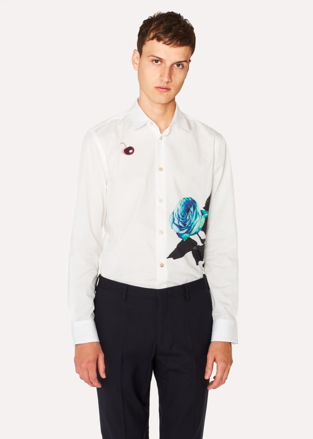 Paul Smith Men's Slim-Fit White 'rose' Print Tshirt