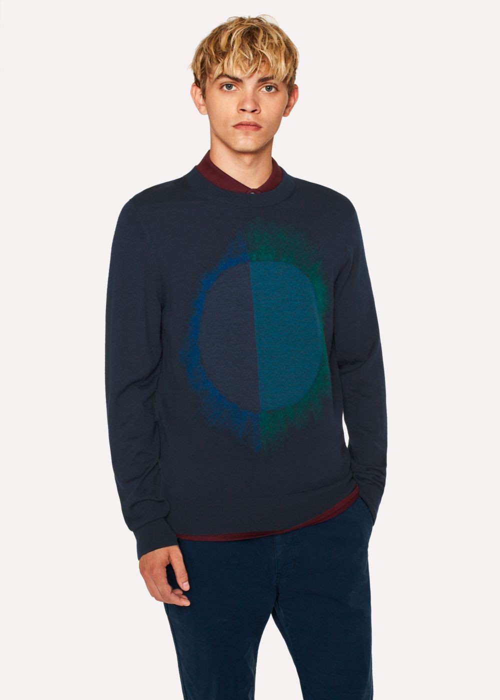 Paul Smith Men's Navy 'paint Spot' Merino Wool-Blend Sweater