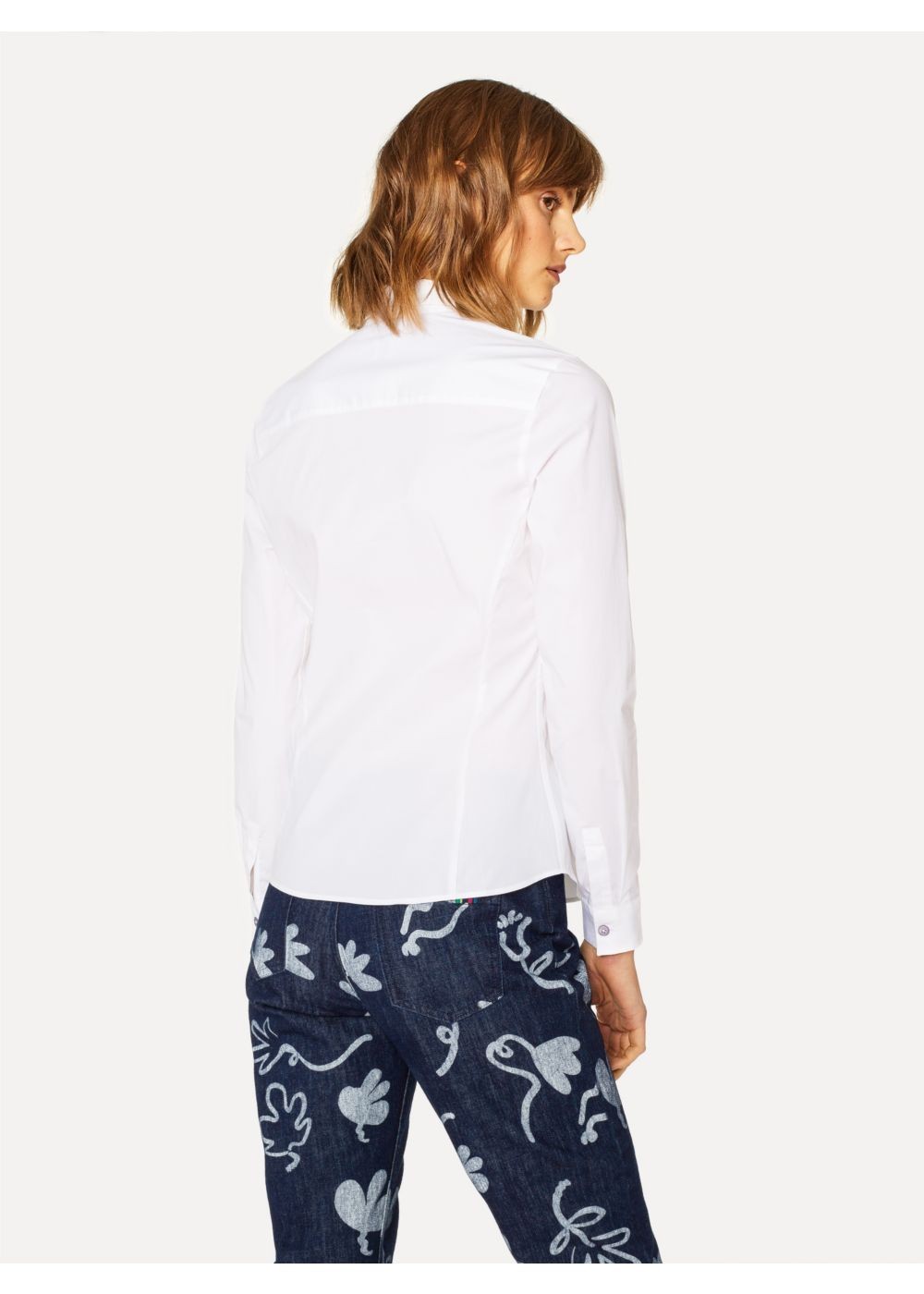 Paul Smith Lady's White Slim-Fit Stretch-Cotton T-Shirts With 'paul's Sketchbook' Cuff Lining