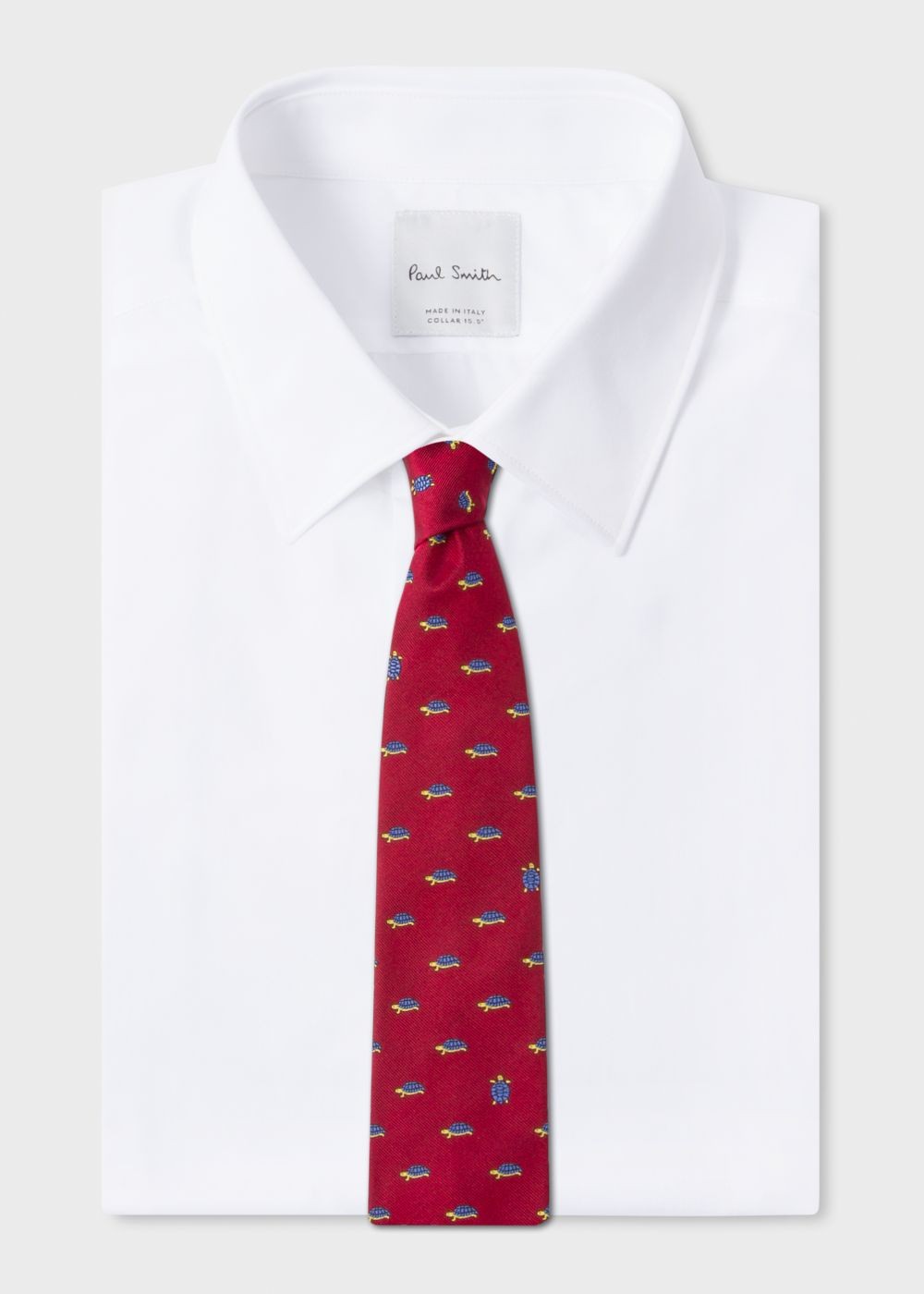 Paul Smith Mens's Red Embroidered Turtle Motif Silk Tie