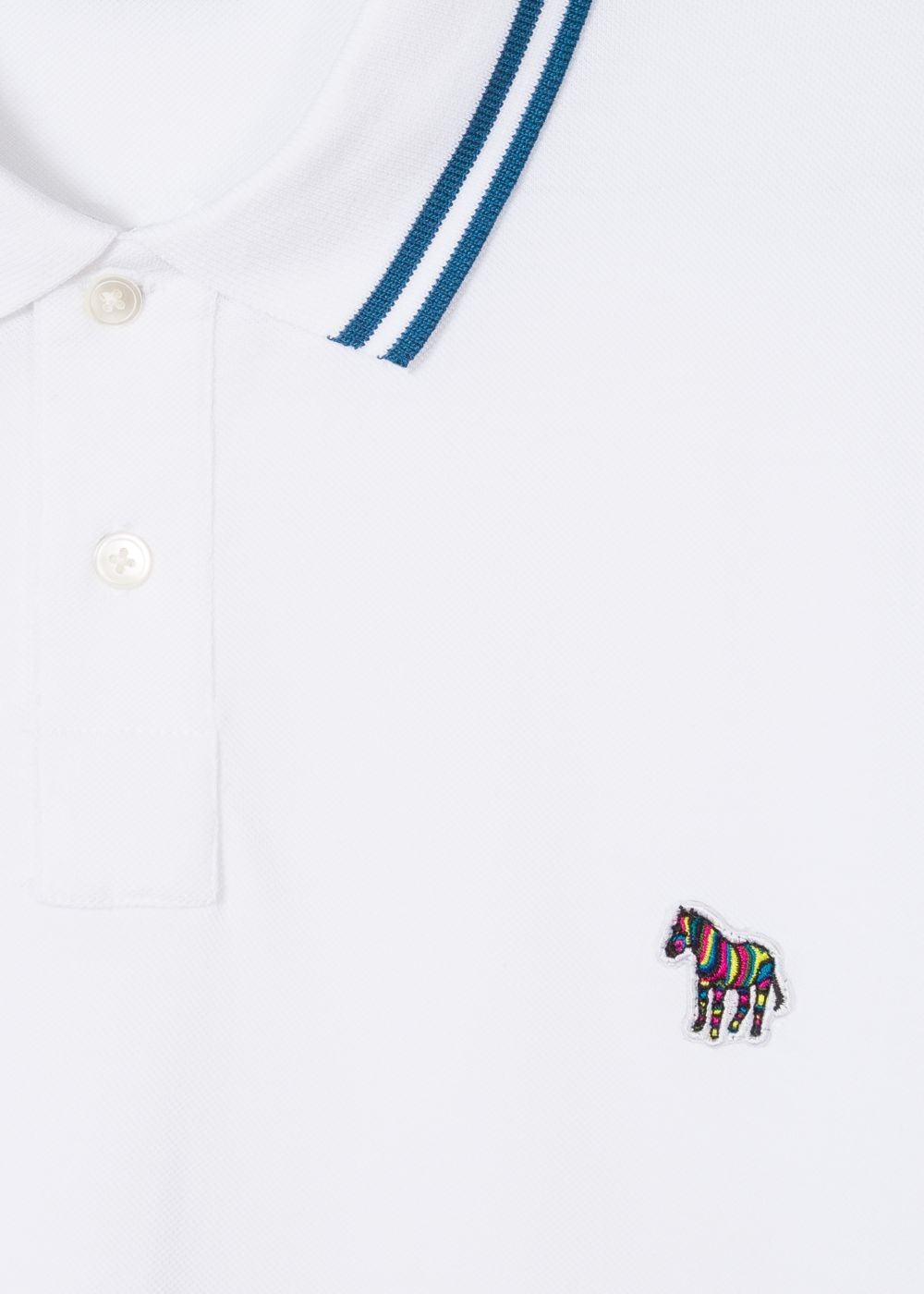Paul Smith Men's Slim-Fit White Zebra Polo T-Shirts With Blue Tipping