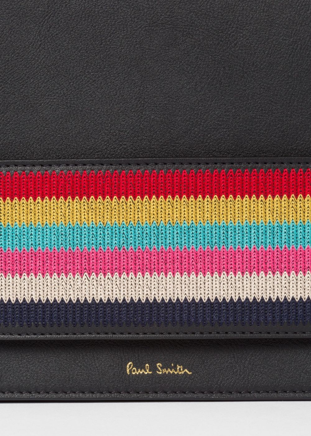 Paul Smith Women's Black Leather Cross-Body Bag With Multi-Coloured Stripe Embroidered Detail