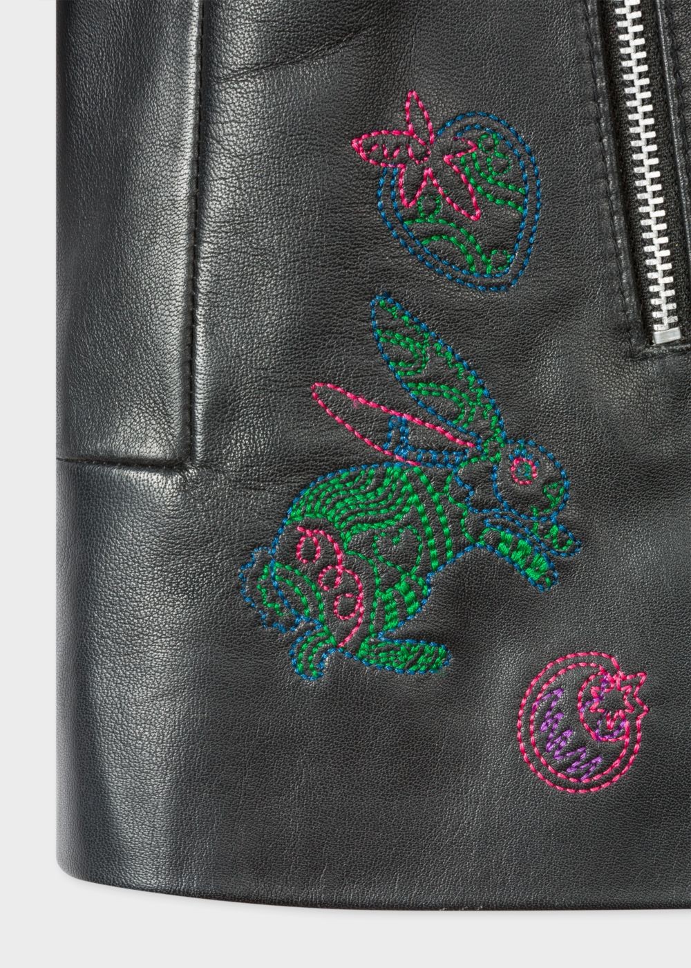 Paul Smith Women's Black Leather Biker Coats With Embroidered 'karami' Detail