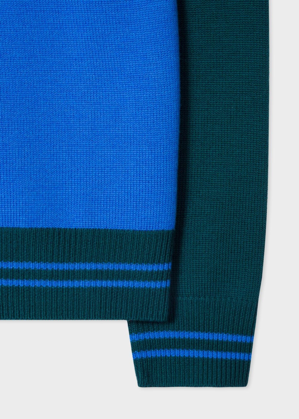Paul Smith Men's Blue Colour-Block Merino Wool Funnel Neck Half-Zip Sweater