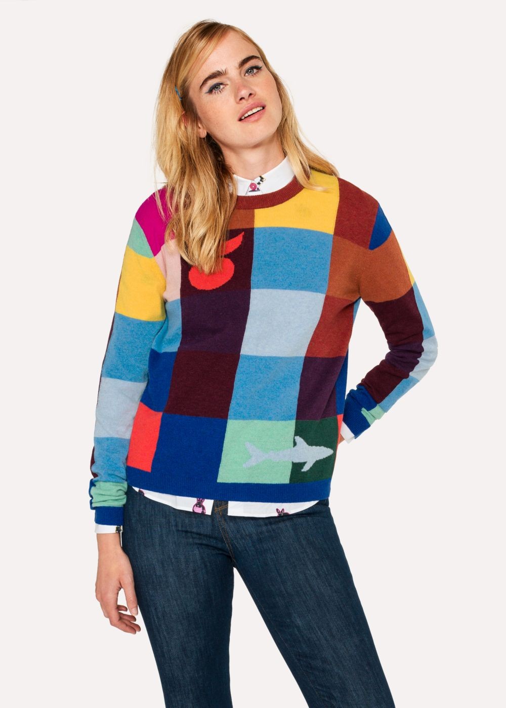 Paul Smith Lady's Color-Block Check Wool-Blend Sweater