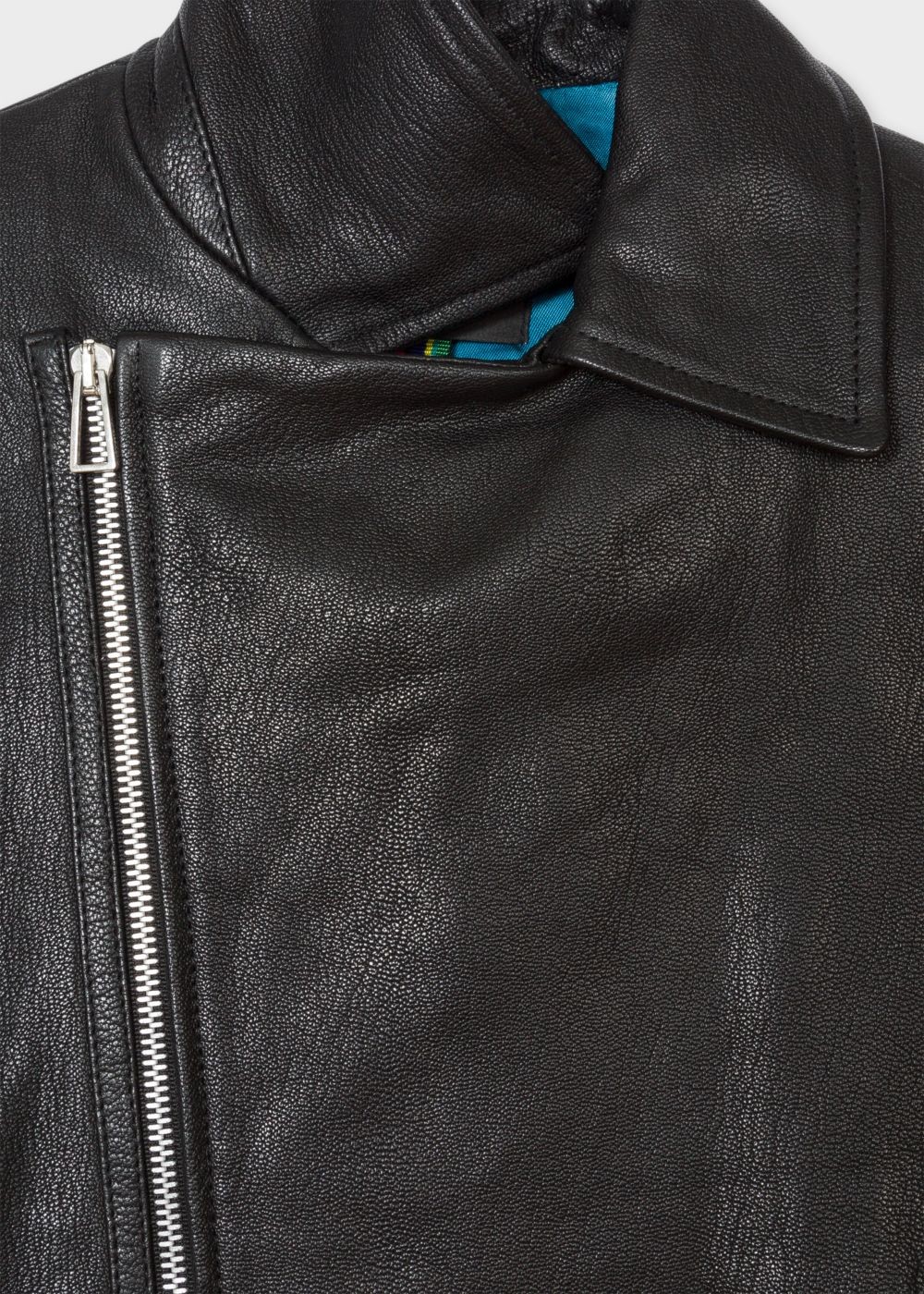 Paul Smith Womens's Black Leather Asymmetric Zip Biker Coat