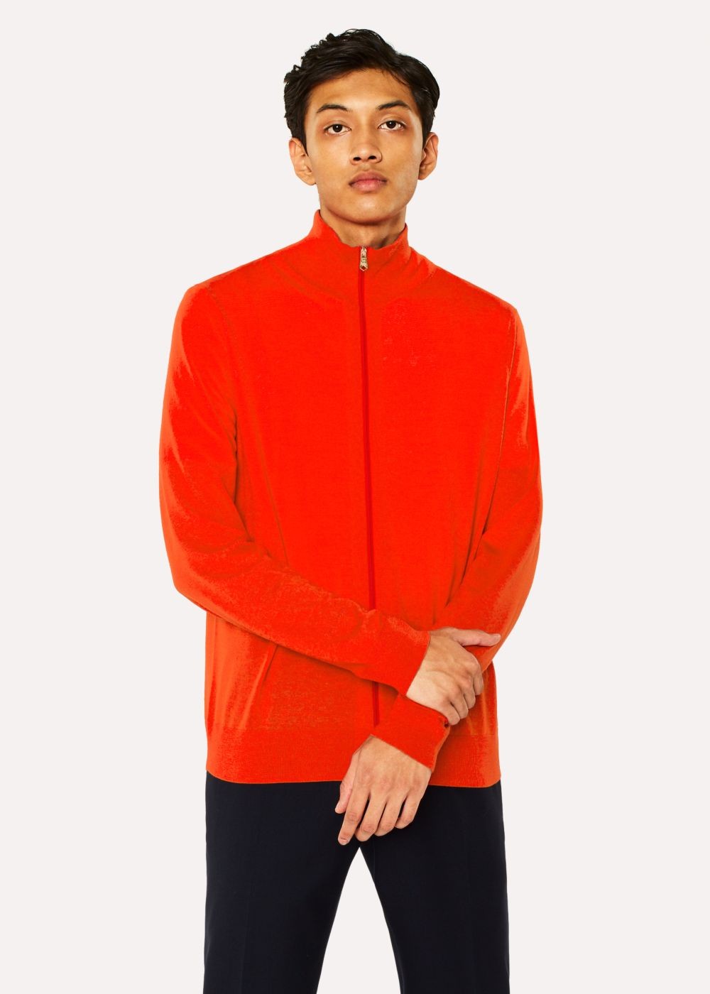 Paul Smith Mens's Red Funnel Neck Merino Wool Zip Cardigan Clothing