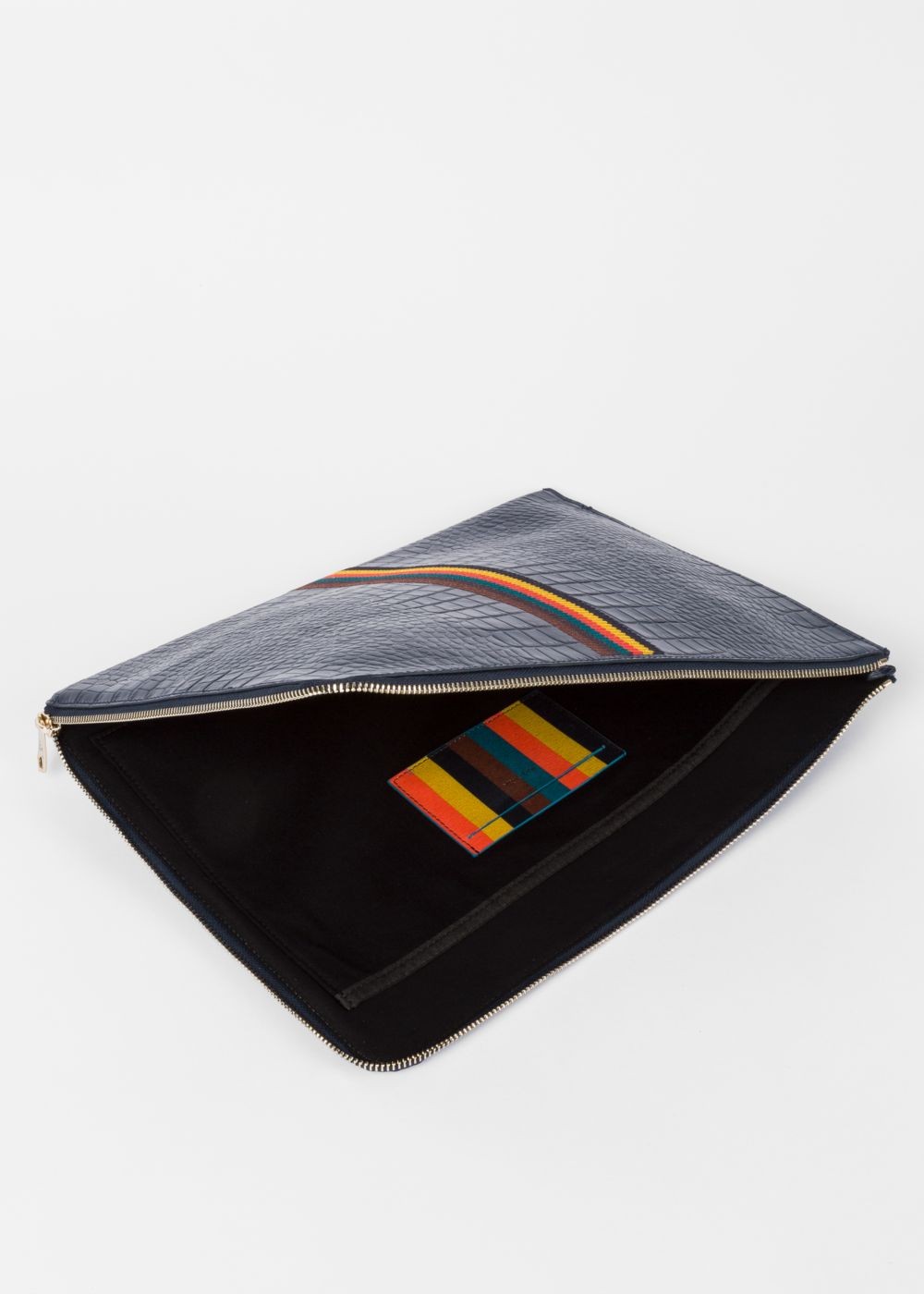 Paul Smith Men's Blue 'bright Stripe' Mock-Croc Leather Document Pouch Accessories