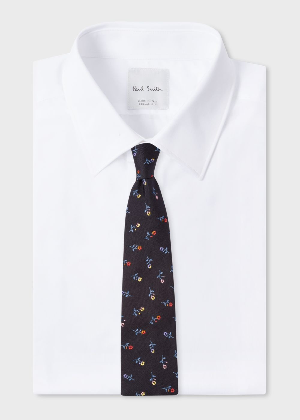 Paul Smith Men's Black Flower Embroidery Silk Tie