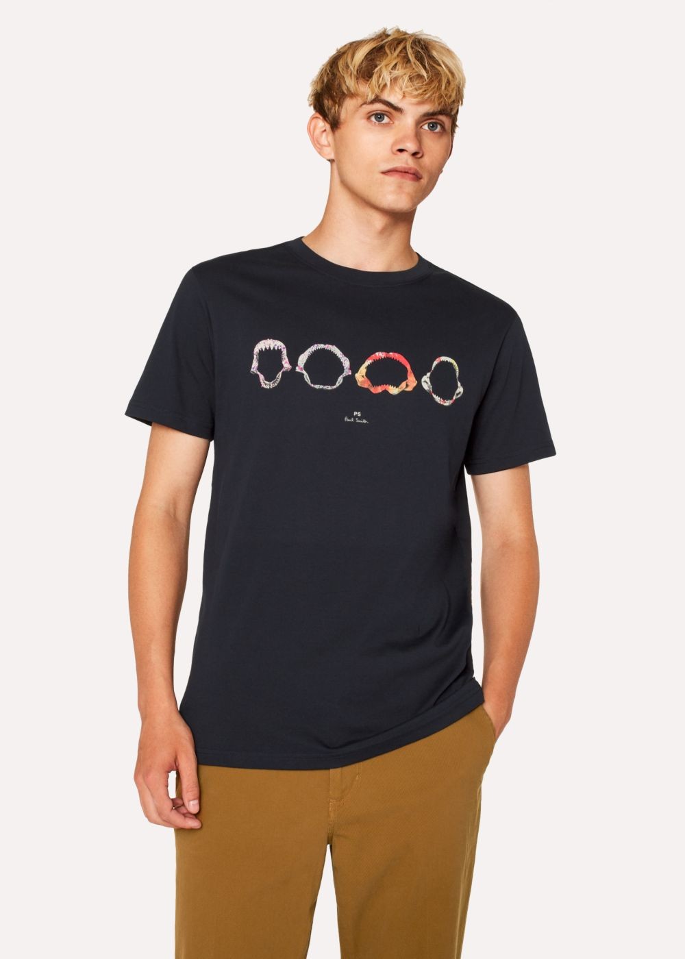 Paul Smith Men's Slim-Fit Dark Navy 'shark Jaws' Print Organic-Cotton Tees