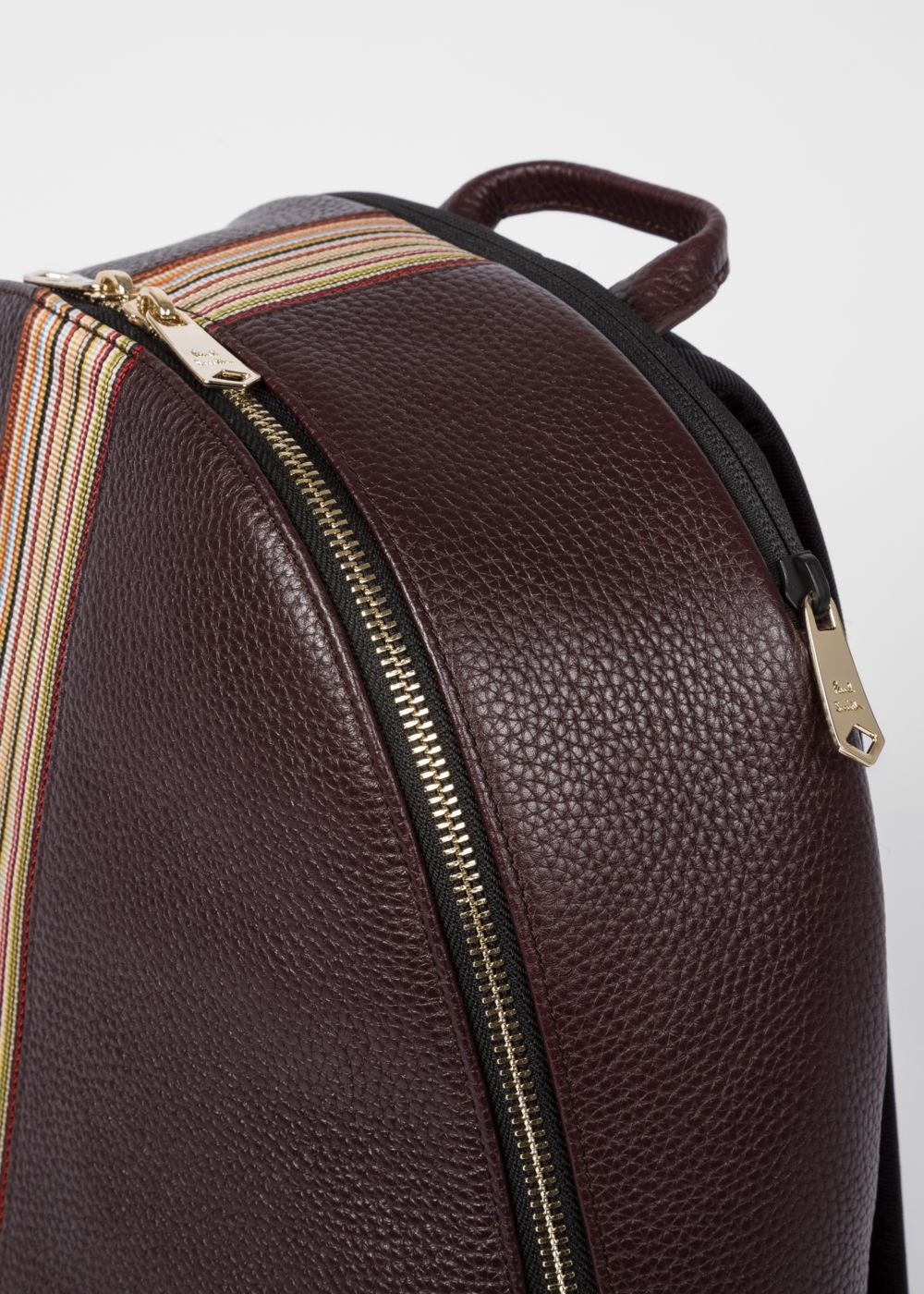 Paul Smith Men's Dark Burgundy Leather Signature Stripe Backpack