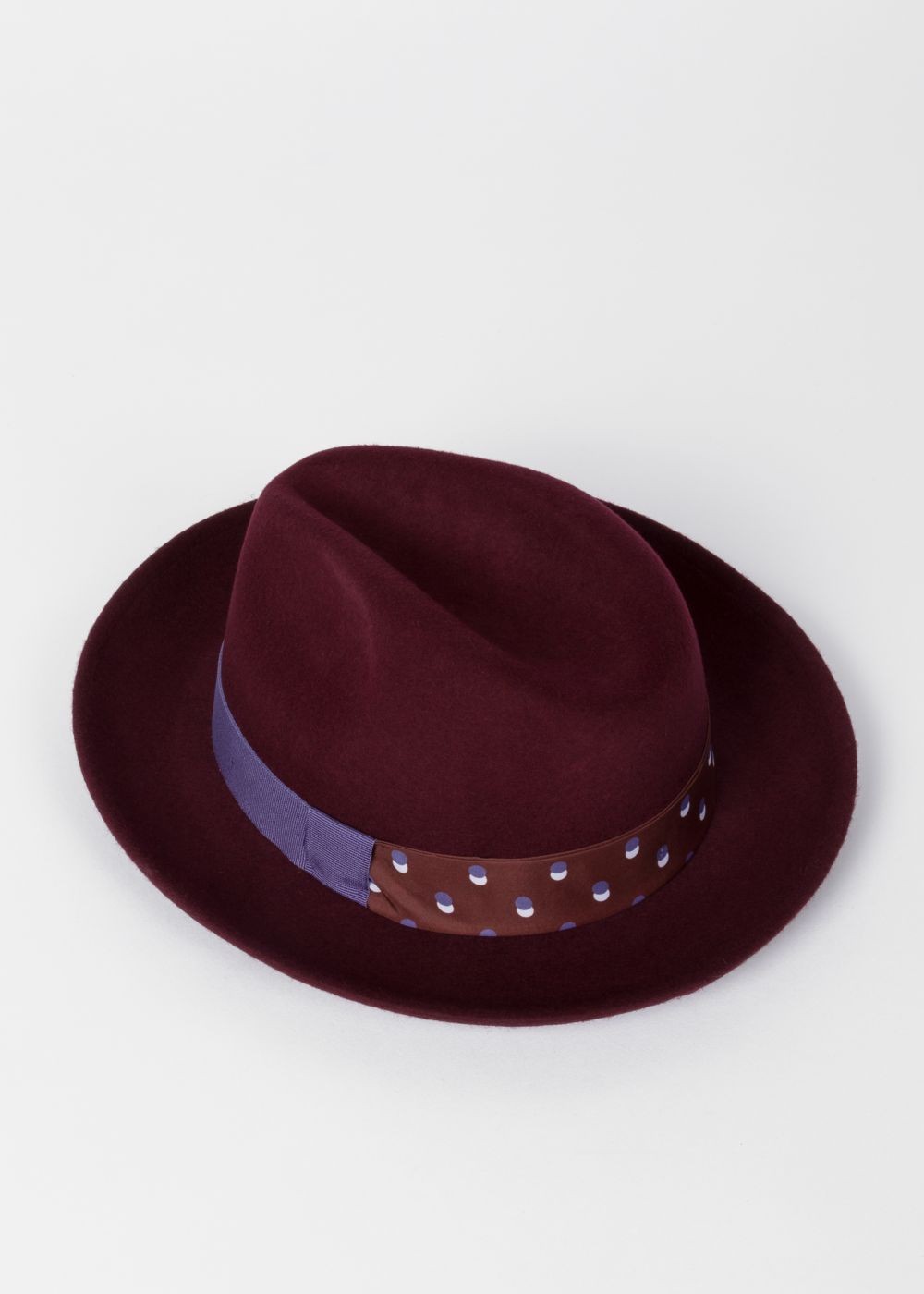 Paul Smith Lady's Burgundy Fedora Cap With 'eclipse Spot' Headband