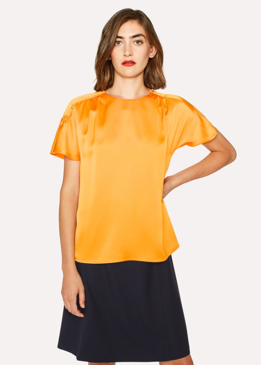 Paul Smith Women's Orange Satin Flute Sleeve Top