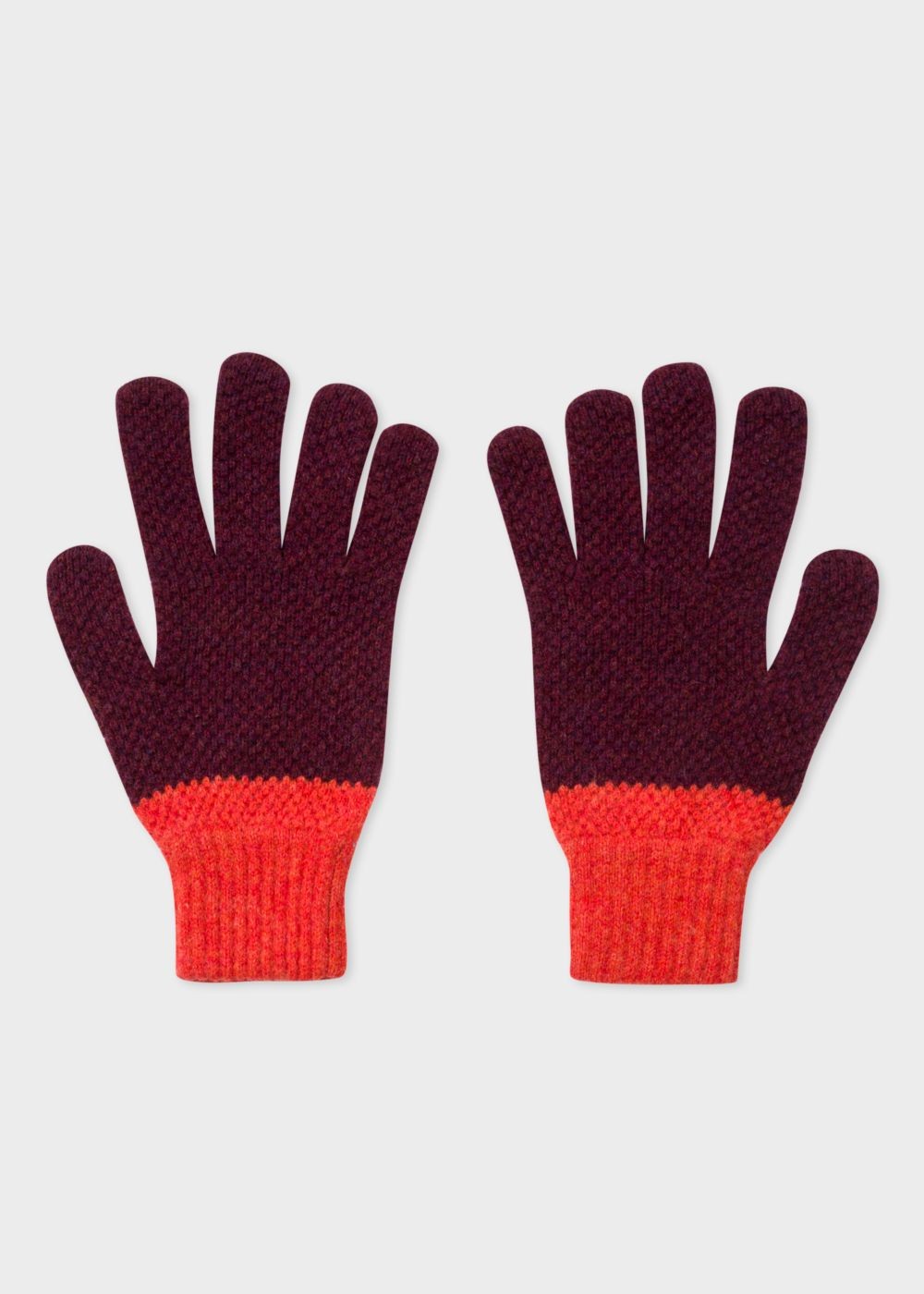 Paul Smith Men's Burgundy Cable Knit Wool Gloves