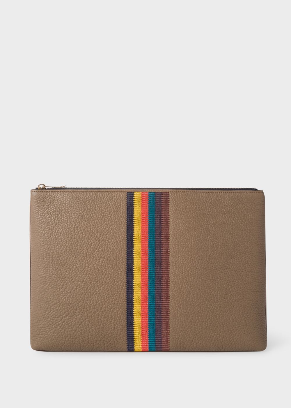 Paul Smith Men's Taupe 'bright Stripe' Leather Document Pouch Accessories