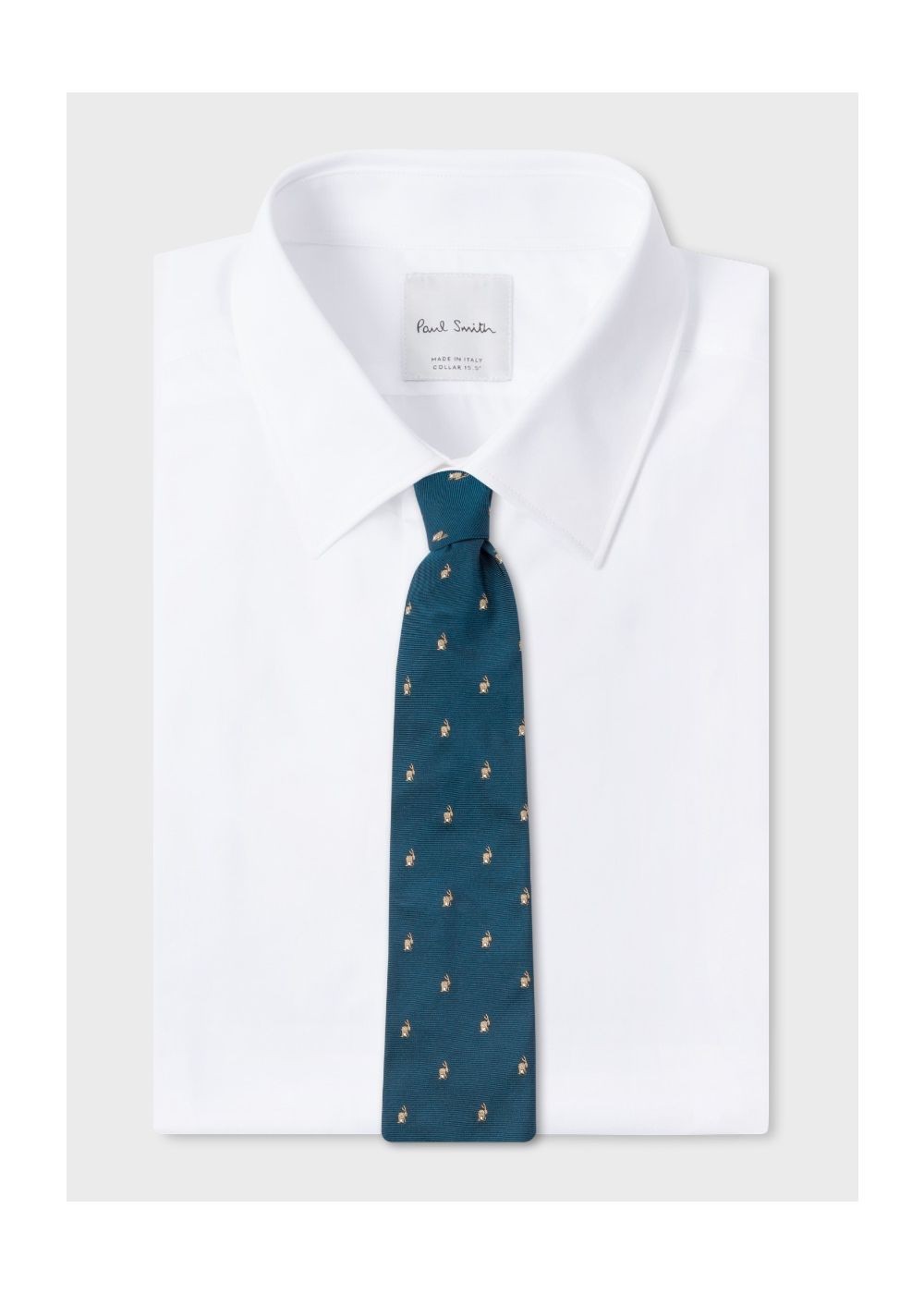 Paul Smith Men's Petrol Embroidered Rabbit Motif Silk Tie