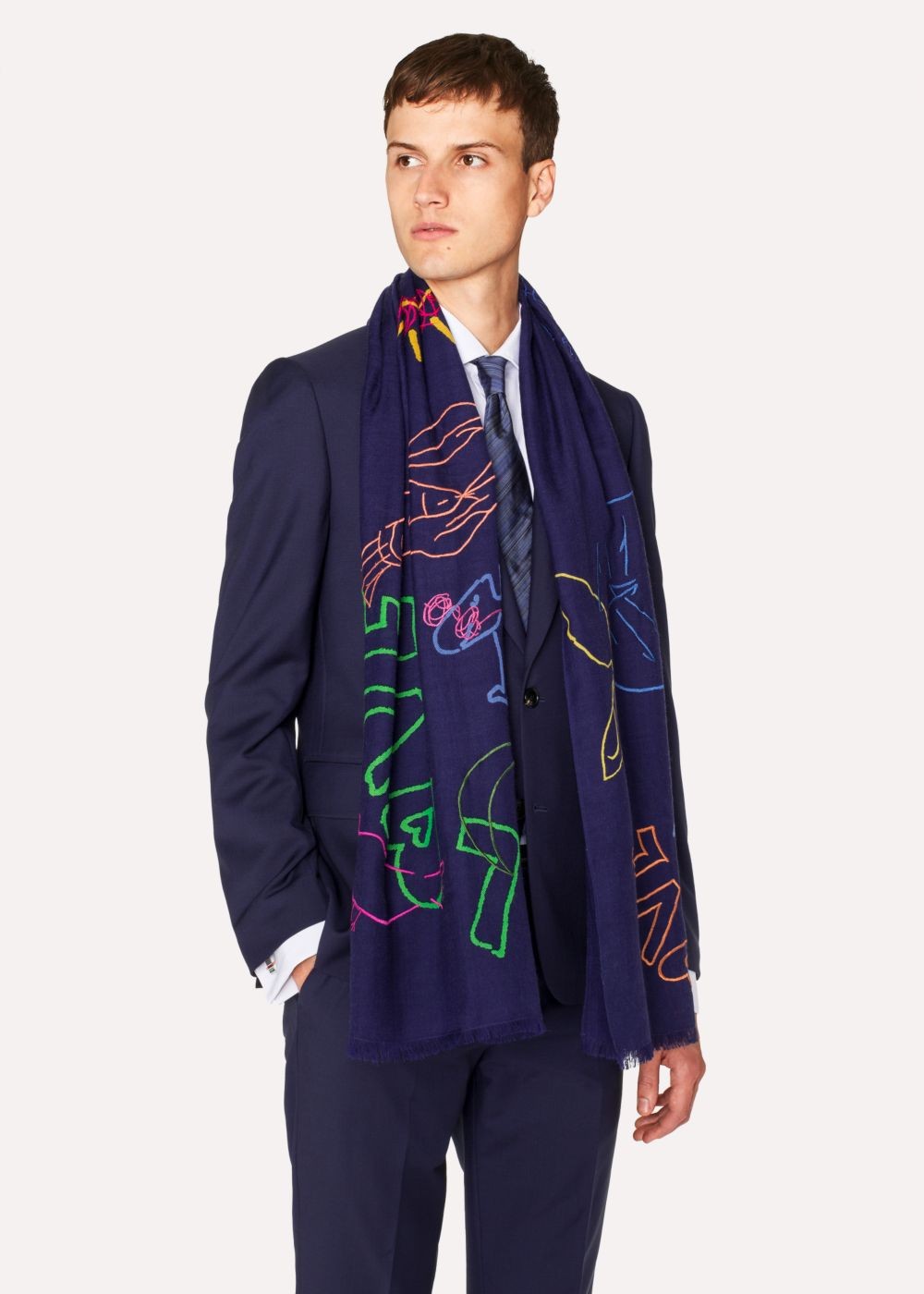 Paul Smith Men's Indigo 'paul's Sketchbook' Wool Scarf