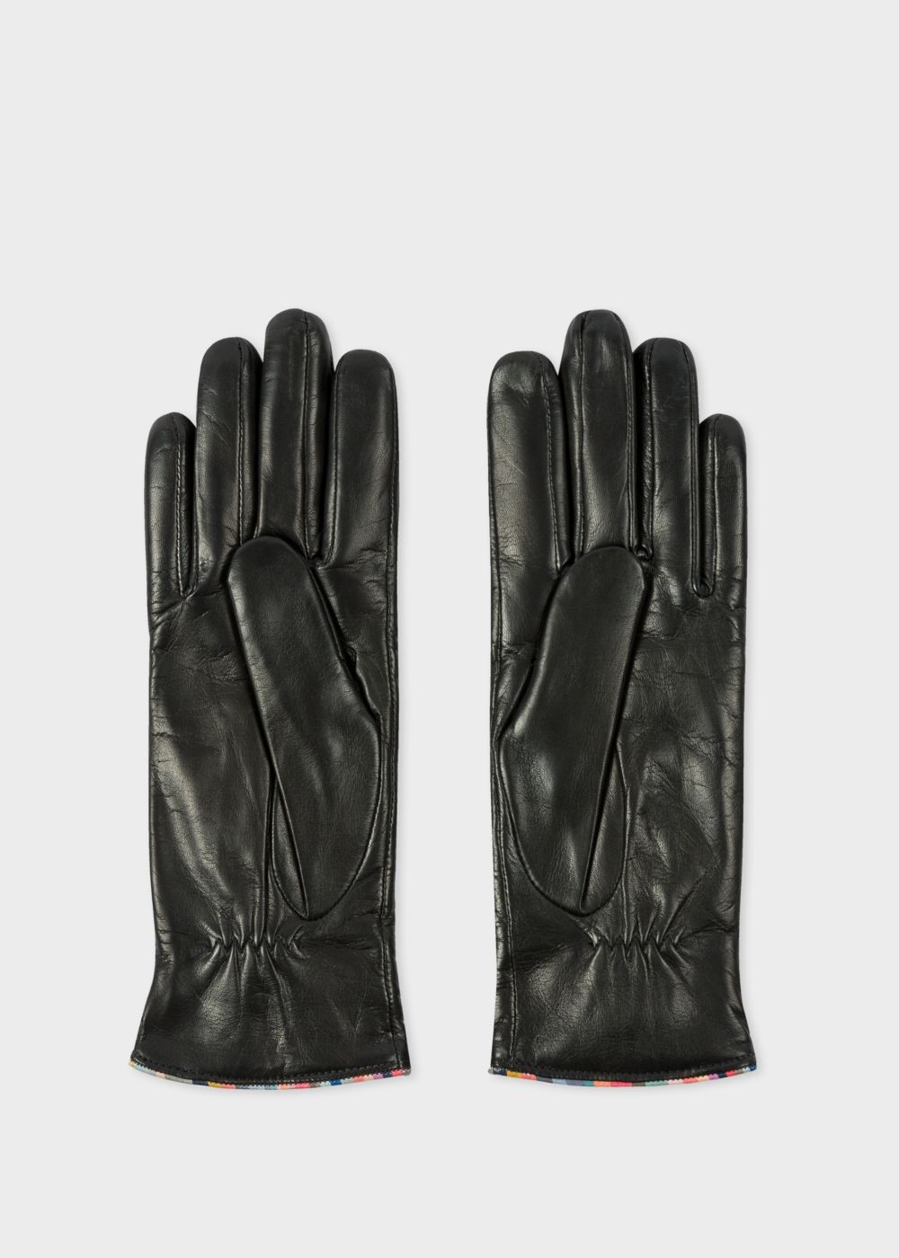 Paul Smith Lady's Black Leather Gloves With 'swirl' Piping
