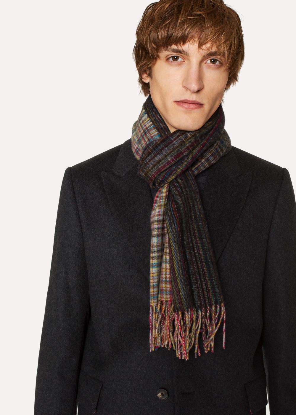 Paul Smith Men's Mixed Signature Stripe And Check Wool Scarf